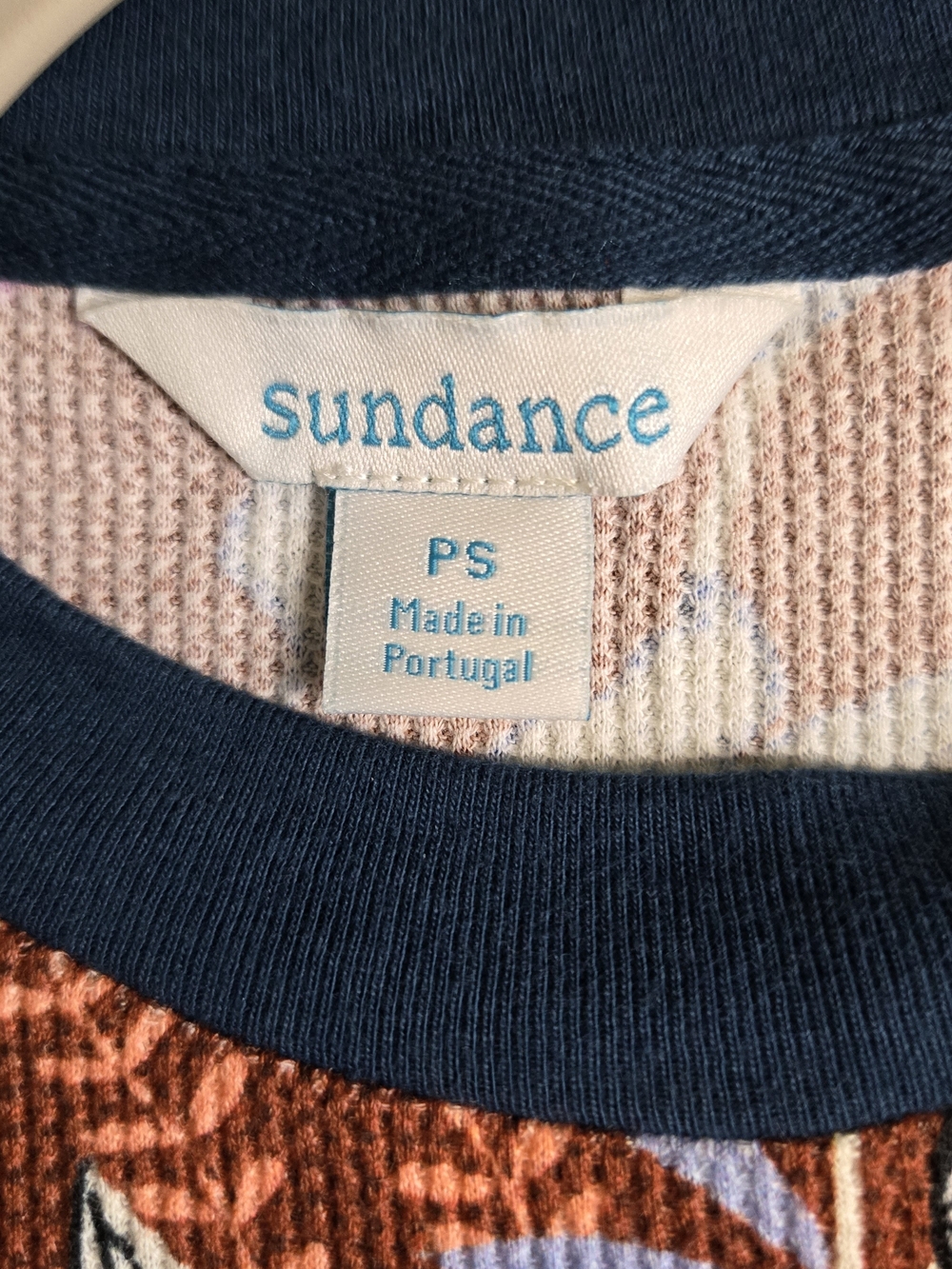 Sundance T Shirt Women PS Burnt Orange Blue Floral Thermal Earthy Fall Layering - Picture 5 of 10